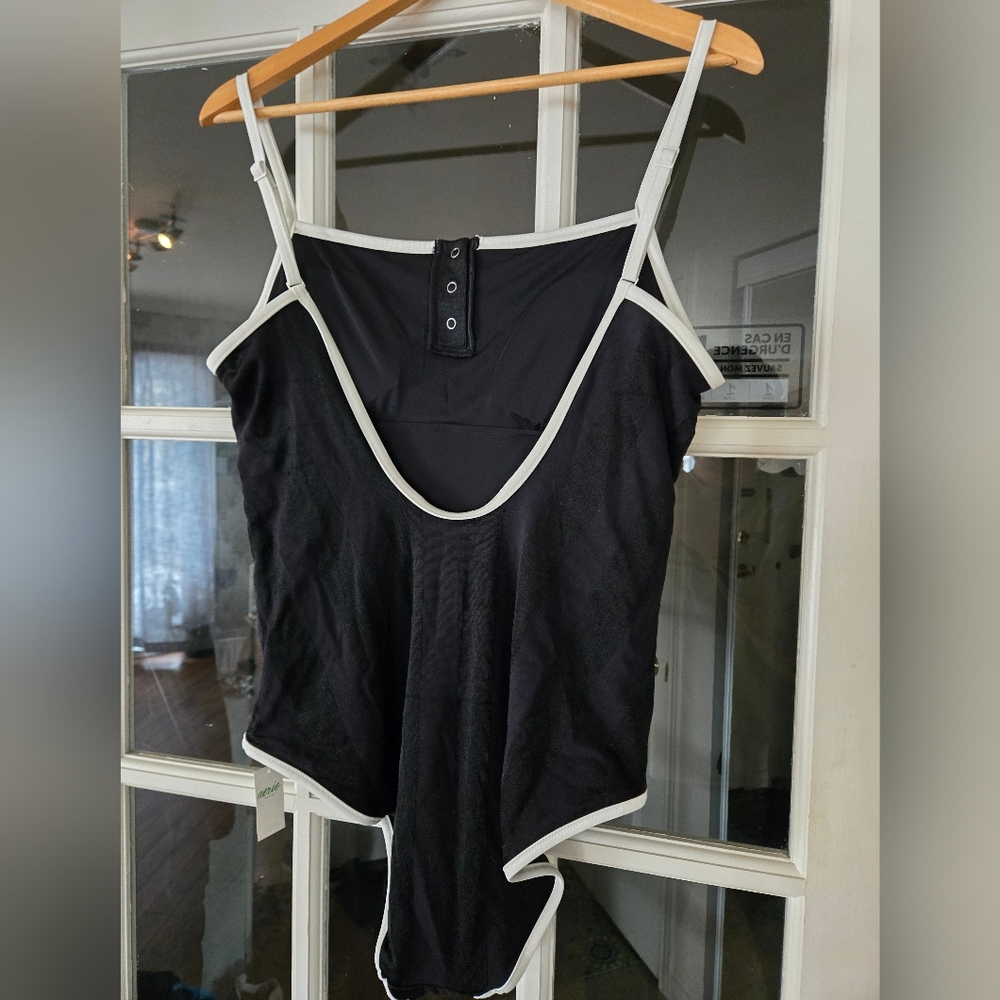 Aerie Black One Piece Swimsuit with White Trim - Picture 2 of 3